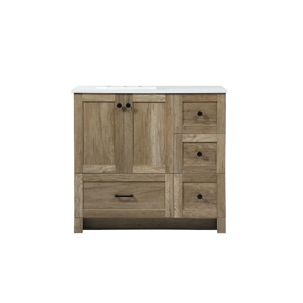 Unbranded Simply Living 36 in. Single Bathroom Vanity in Natural Oak with Quartz Vanity Top in Ivory White