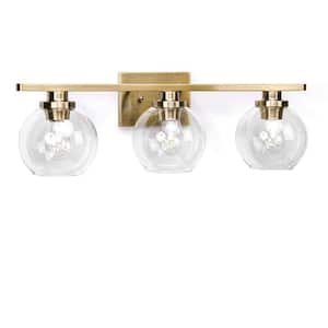 Elegant 25 in. 3-Light Gold Bathroom Vanity Light, Modern Farmhouse Wall Sconce with Open Globe Glass Shades
