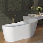 59 in. Acrylic Oval Slipper Flatbottom Freestanding Bathtub in Glossy White