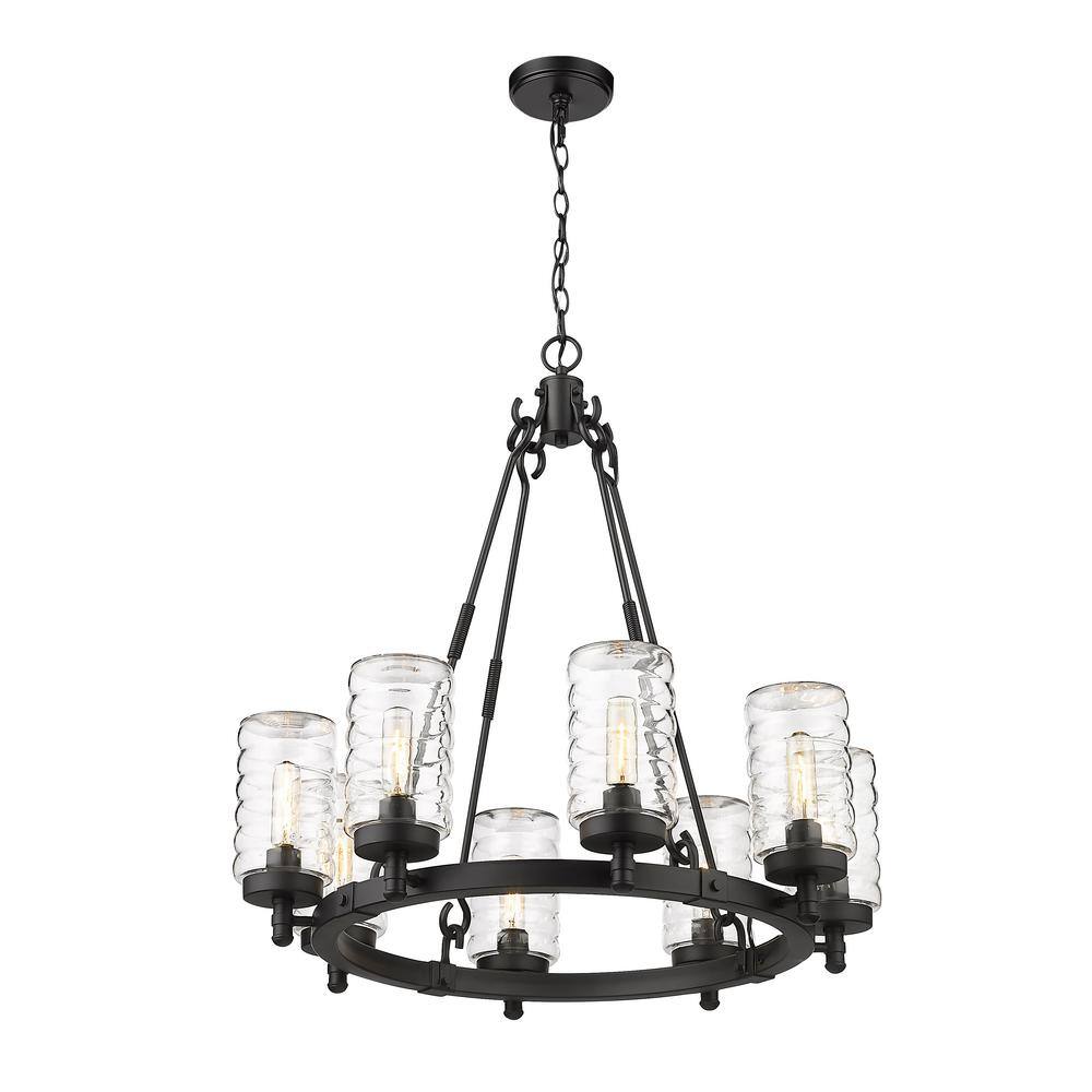 Matte Black 29" Steel Outdoor Chandelier with Clear Glass Shades