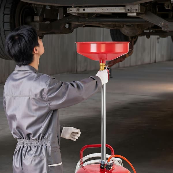25 Gal. Waste Oil Drain Tank, Red Air Operated Portable Oil Drainer, Industrial Fluid Drain Tanks for Auto Repair Shops