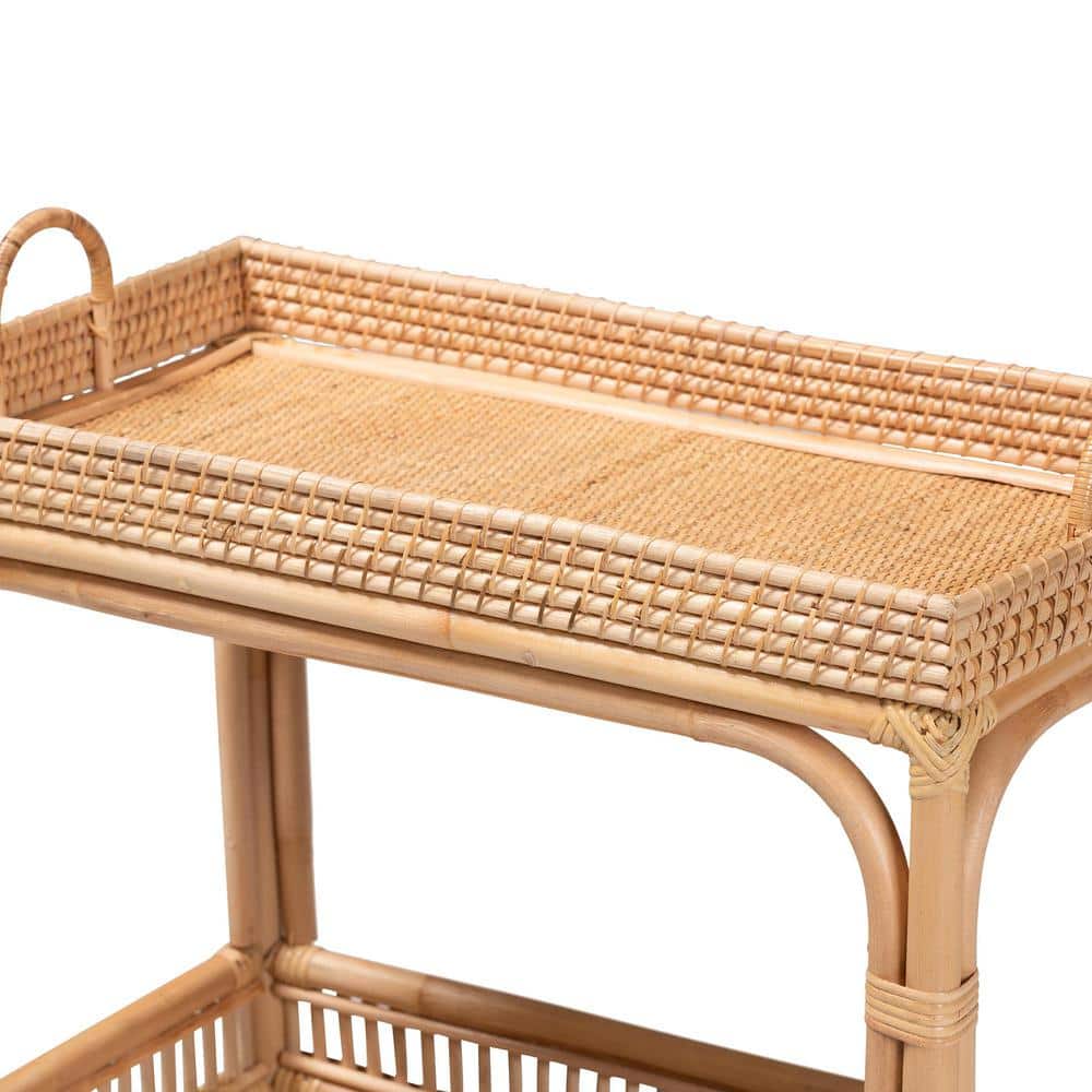 Natural Nude Rattan Rectangular Beverage Cart with Storage
