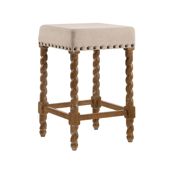 CAROLINA CLASSIC Remick 24 in. Natural Oak Barley Twist Upholstered Stool
