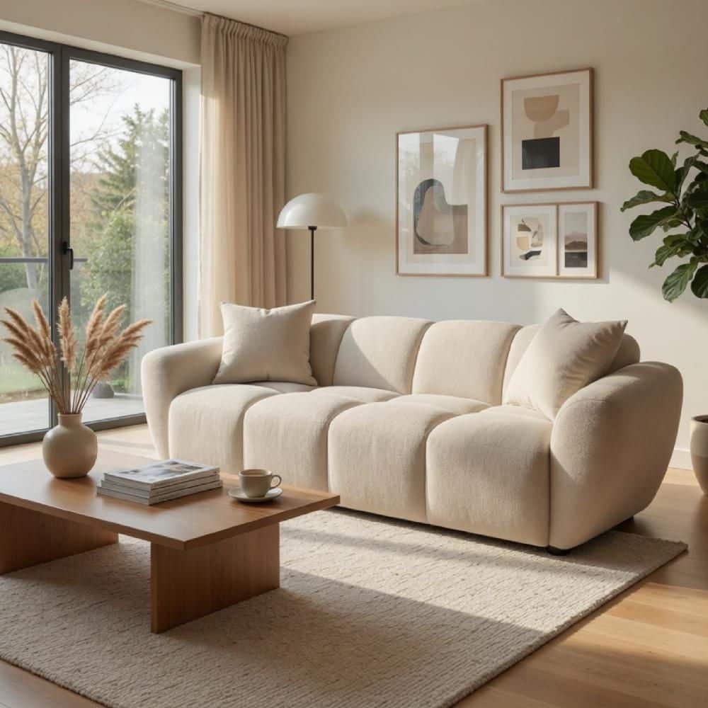 Decy 89.75 in. Wide Flared Arm Chenille Fabric Rectangle Sofa with 2 Pillows and Wide Grid Tufted price history on PriceWatchPro
