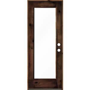 30 in. x 80 in. Rustic Knotty Alder Wood Clear Full-Lite Red Mahogony Stain Left Hand Inswing Single Prehung Front Door