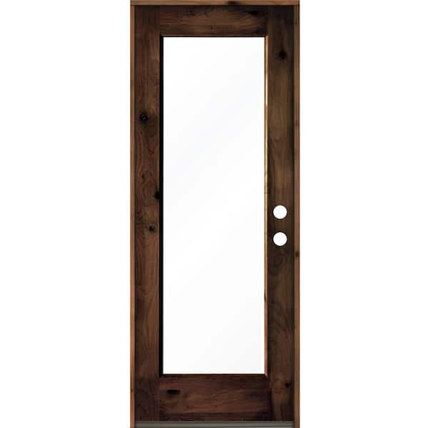 Krosswood Doors 32 in. x 80 in. Rustic Knotty Alder Wood Clear Full-Lite Red Mahogony Stain Left Hand Inswing Single Prehung Front Door