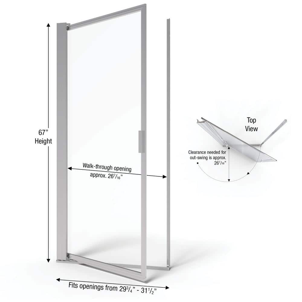 Sopora 31.5" x 67" Clear Glass Framed Pivot Shower Door in Chrome