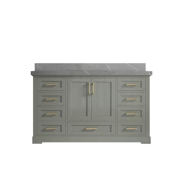 Willow Collections Boston 60 in. W x 22 in. D x 36 in. H Single Sink Bath Vanity in Evergreen with 2 in. Pearl Gray Quartz Top