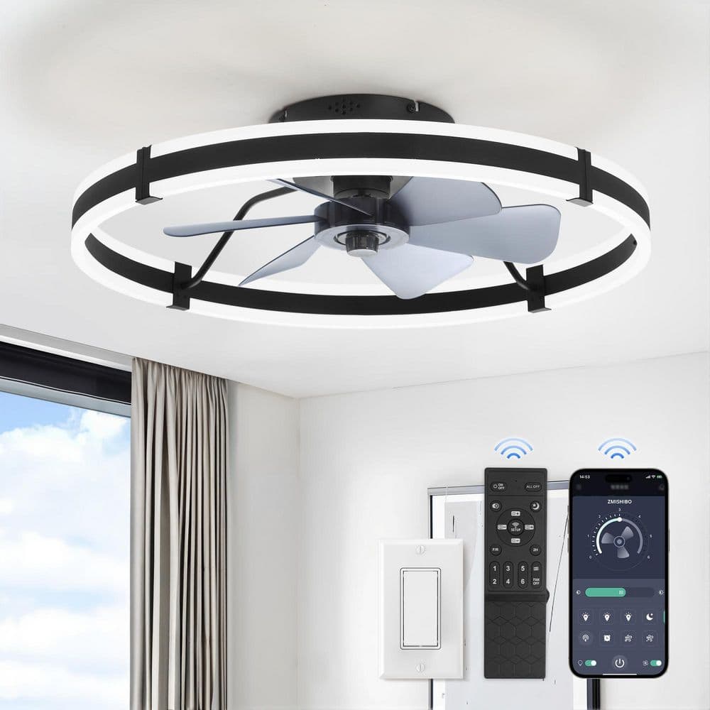 24 in. Black Indoor Flush Mount 3-Color Dimmable LED 6-speed Ceiling Fan with Lights and Remote Control Included price history on PriceWatchPro