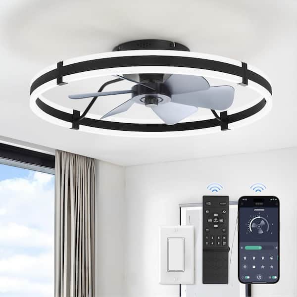 24 in. Black Indoor Flush Mount 3-Color Dimmable LED 6-speed Ceiling Fan with Lights and Remote Control Included