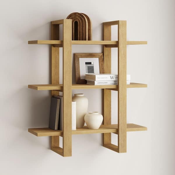 Nathan James Benji 32 in. Tall Light Brown Solid Wood 3-Shelf Floating ...