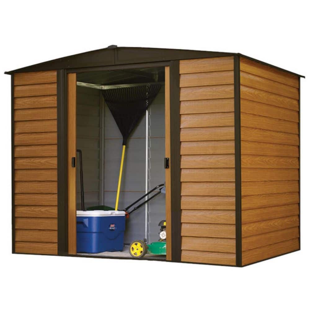 Woodridge 8 x 6 ft. Brown Steel Storage Shed with Sliding Doors