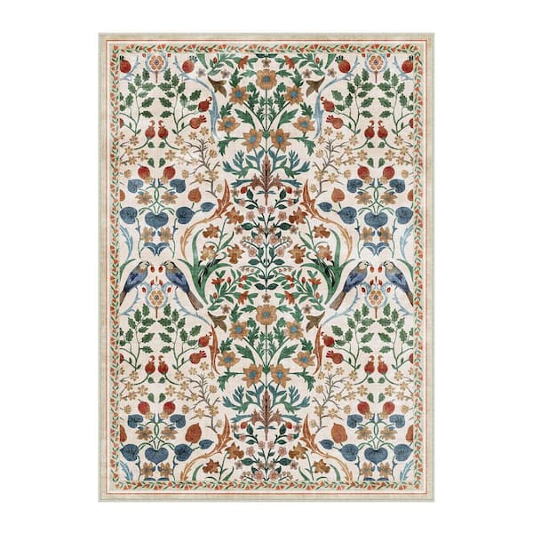 Spring 9 ft. X 12 ft. Beige Floral Area Rug