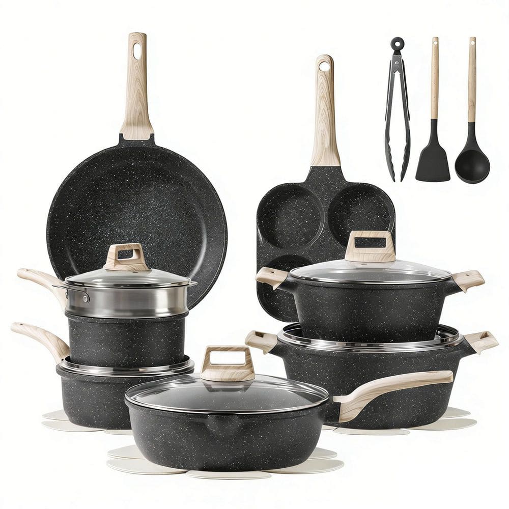 Wudkey 21-Piece Pots and Pans Set, Nonstick Cookware Sets, Black ...
