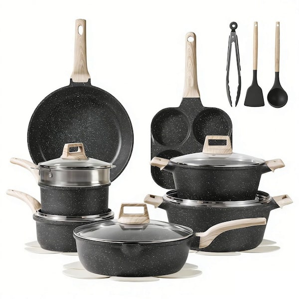 21-Piece Pots and Pans Set, Nonstick Cookware Sets, Black Granite Induction Cookware, Frying Pans & Saucepans