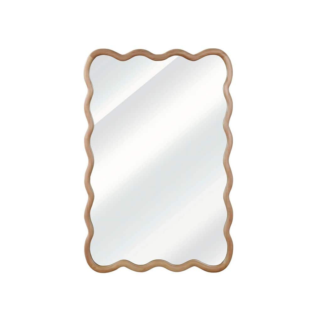 30 in. W x 40 in. H Natural Wood Wavy Rectangle Solid Wood Framed Wall Mirror for Bathroom, Bedroom, Living Room