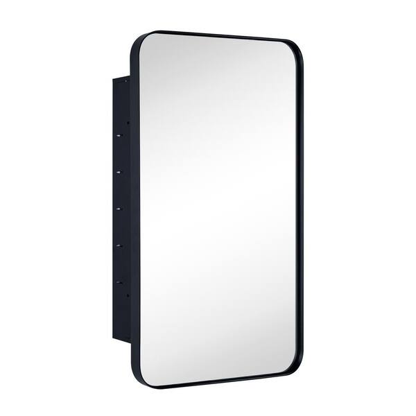 TEHOME WH 16.5 in. W x 27.5 in. H Rectangular Stainless Steel Recessed Framed Medicine Cabinet with Mirror in Matt Black
