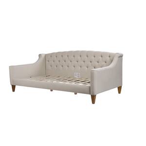 Lucy 84 in. Beige Linen 2-Seater Twin Sleeper Sofa Bed with Tapered Legs