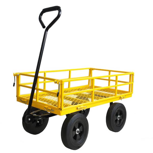 Otryad 17 cu. ft. Metal Garden Cart, Solid Wheels Tools Cart, Wagon Cart Trucks to Transport Firewood Fruit-Yellow