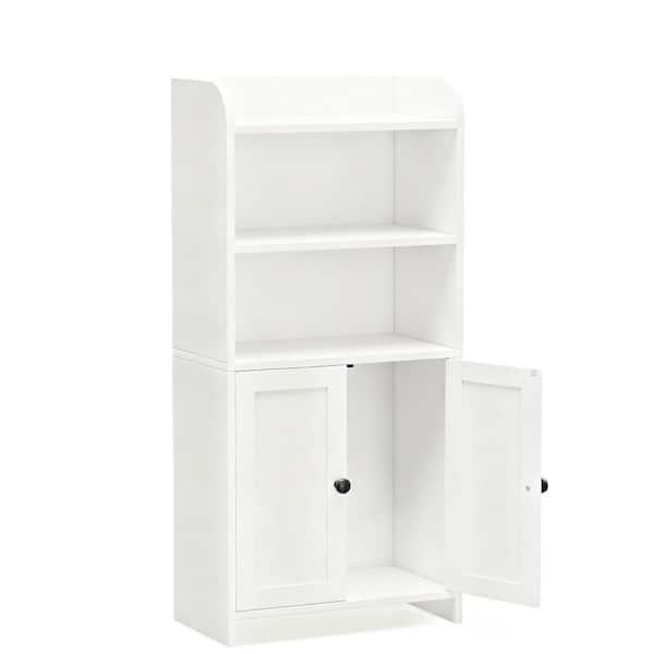 7.9 in. D x 14.6 in. W x 31 in. H Engineered Wood Small Bathroom Storage Cabinet in White with 2 Doors and Shelves