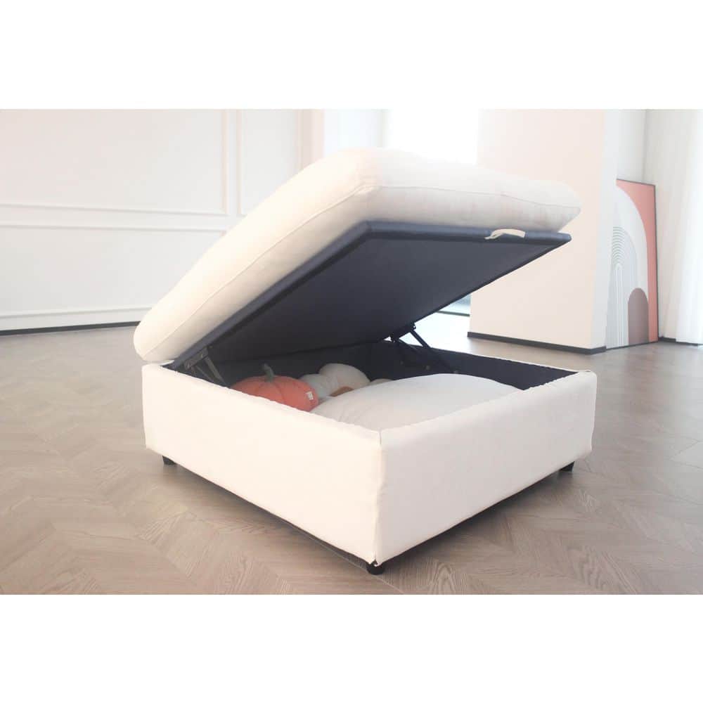 40 in. White Square Fabric Ottoman Module for Combination Sofa Storage Otto