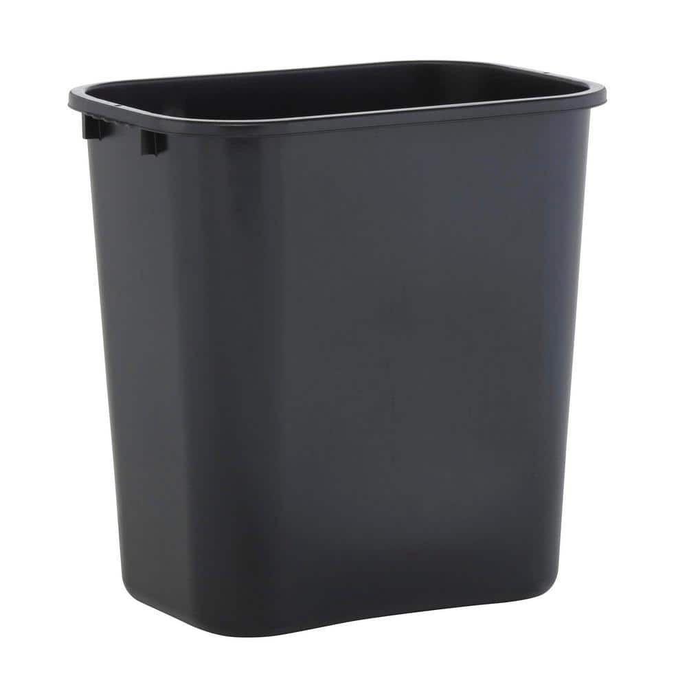Black Rectangular Plastic Office Wastebasket 15"