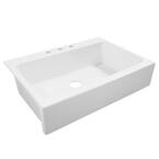 Josephine Quick-Fit Drop-in Farmhouse Fireclay 33.85 in. 3-Hole Single Bowl Kitchen Sink in Snow Day Matte White