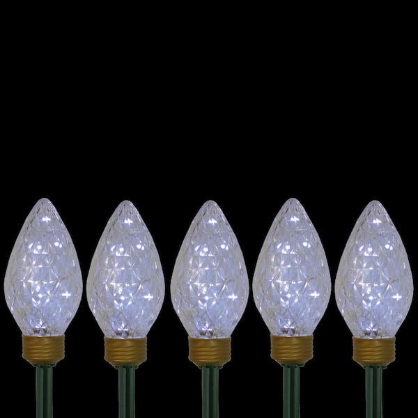 Lighted LED Jumbo C9 Bulb Christmas Pathway Marker Lawn Stakes in Clear Lights (Set of 5)