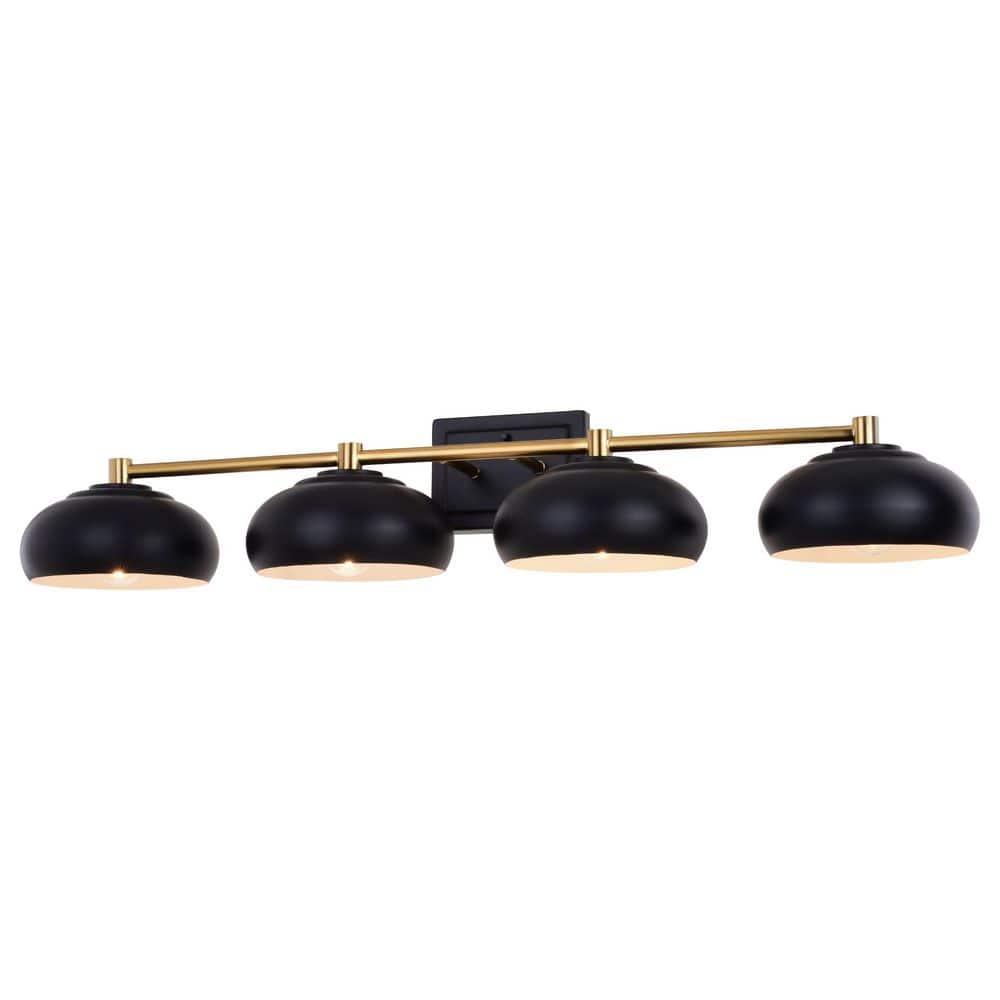 Matte Black and Satin Brass 4-Light Dimmable Vanity Fixture