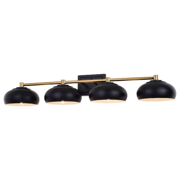 Belmont 38 in. W 4-Light Matte Black and Satin Brass Vanity Light Fixture Contemporary Metal Bathroom Wall Lighting