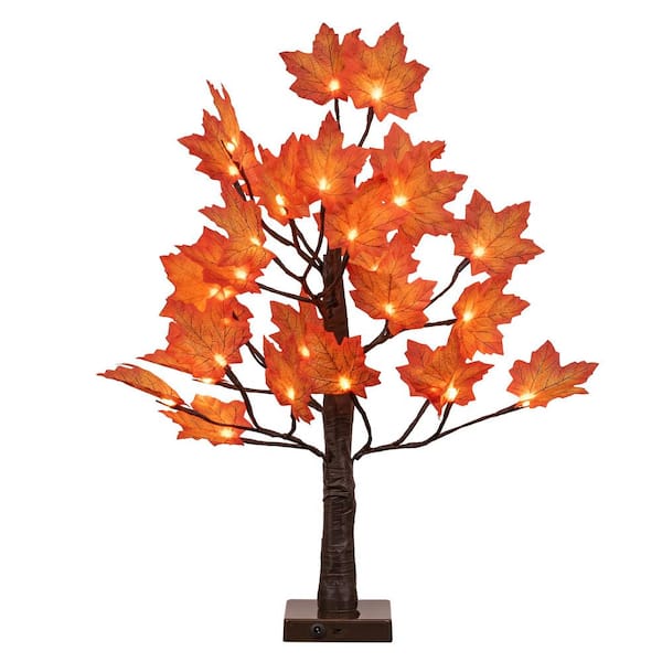 24IN Lighted Maple Tree 24 LED Lights Artificial Maple Tree, Plug in or Battery