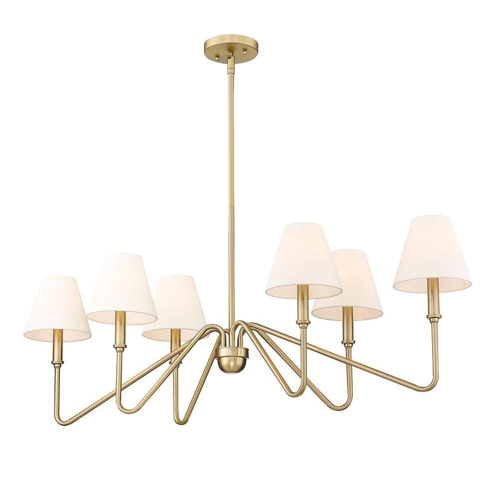 Brushed Champagne Bronze 6-Light Linear Pendant with Ivory Shades