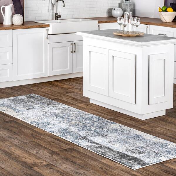 Alice Abstract Waterfall Blue 3 ft. x 10 ft. Runner Rug