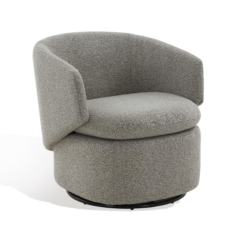 Elegant Gray Boucle 31" Wood Base Swivel Armchair