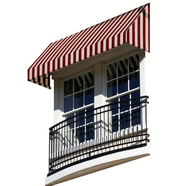 AWNTECH 3.38 ft. New Yorker Fixed Awning 40.5 in. W x 24 in. H x 42 in. D Acrylic Fabric in Burgundy/Tan Stripe