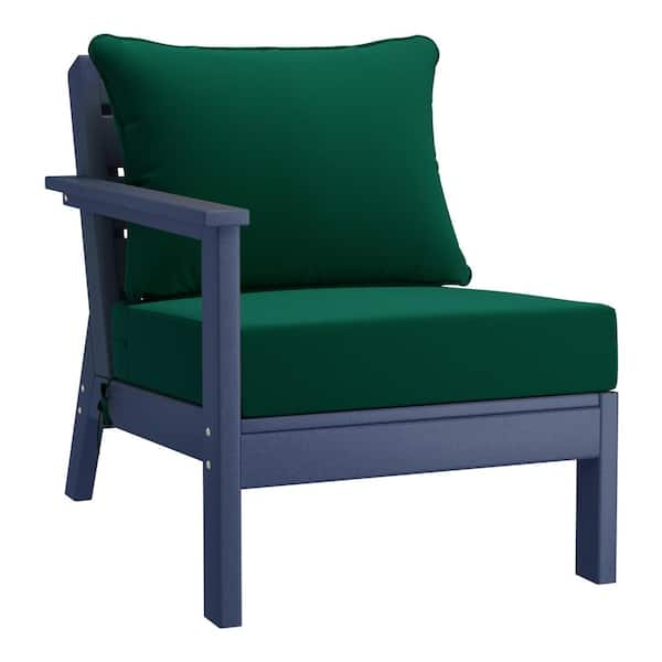 WESTIN OUTDOOR Birchwood Outdoor Patio Deep Seating Left Facing Arm HDPE Lounge Chair in Navy Blue with Green Cushions
