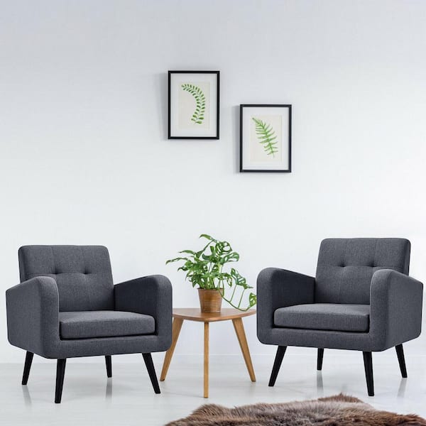 29.5 in. W 2PCS Accent Armchair Single Sofa Chair Home Office with Wooden Legs Gray
