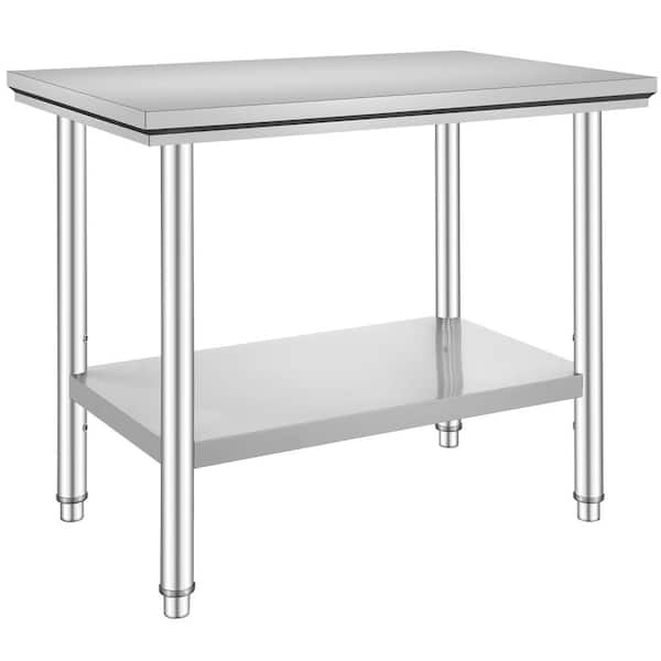 Stainless Steel Prep Table, 35 x 24 x 31 in., 700 lbs. Capacity, Heavy Duty 3-Level Adjustable Kitchen Prep Table
