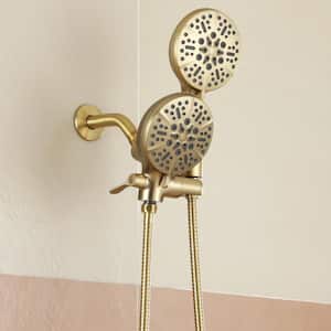 5-Spray Patterns 5 in. Wall Mount Dual Shower Heads and Handheld Shower Head in Brushed Gold