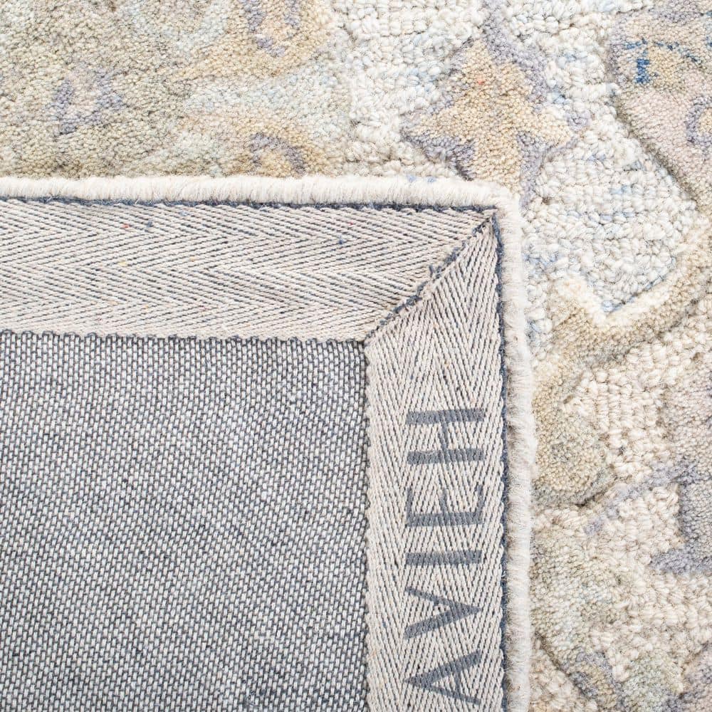 Handmade Grey and Blue Wool Square Area Rug