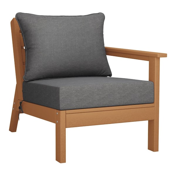 Westin Outdoor Birchwood Outdoor Patio Deep Seating Right Facing Arm HDPE Lounge Chair in Teak with Grey Cushions