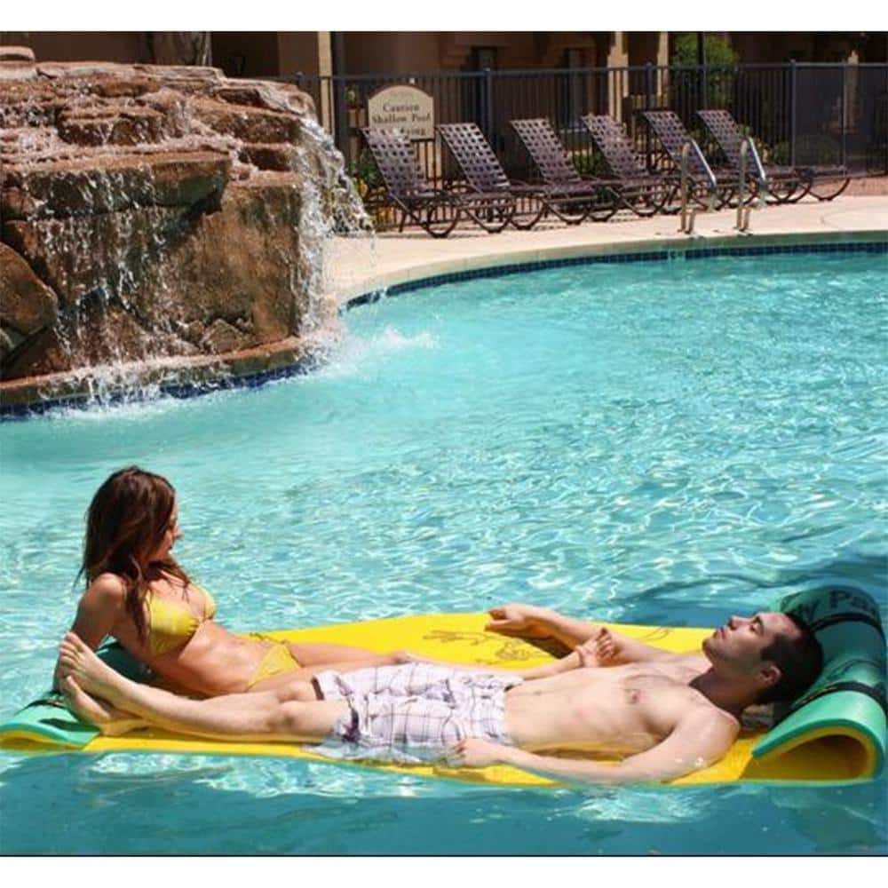 Aqua Lily Pad Green and Yellow Foam Pool Lounger with Pillow Straps