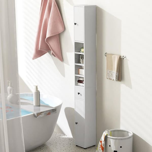 White 71 in. Tall Slim Bathroom Storage Cabinet Linen Tower with Drawer and Adjustable Shelves