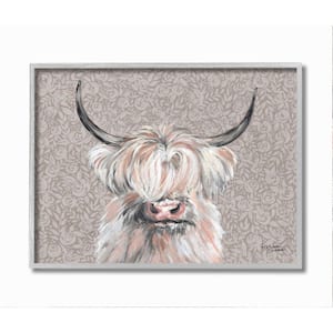 Grumpy White Buffalo Floral Print Farm Animal By Michele Norman Framed Print Animal Texturized Art 16 in. x 20 in.
