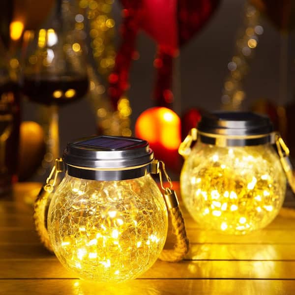 Sunocity 2 Pack Solar Lantern Crackle Glass Ball, Garden Hanging