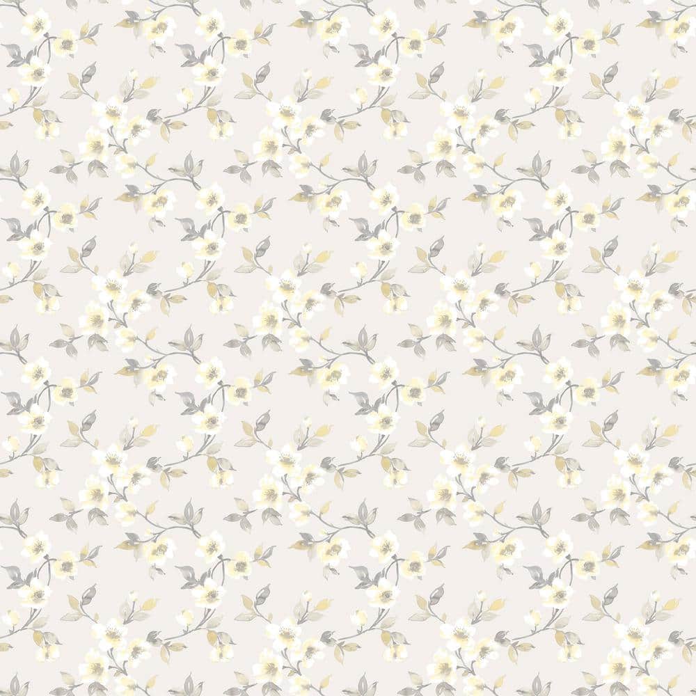 Secret Garden Grey and Yellow Delicate Flower Trail Non-Woven Non-Pasted Wa