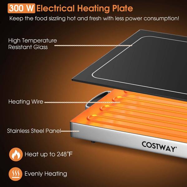 Costway 2 PCS Electric Food Warmer Stainless Steel Tray Adjustable  Temperature Control