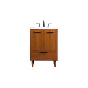 Simply Living 24 in. W x 19 in. D x 34 in. H Bath Vanity in Teak with Ivory White Engineered Marble Top