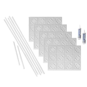 Traditional 4 18 in. x 24 in. Gloss White Vinyl Decorative Wall Tile Backsplash 15 sq. ft. Kit