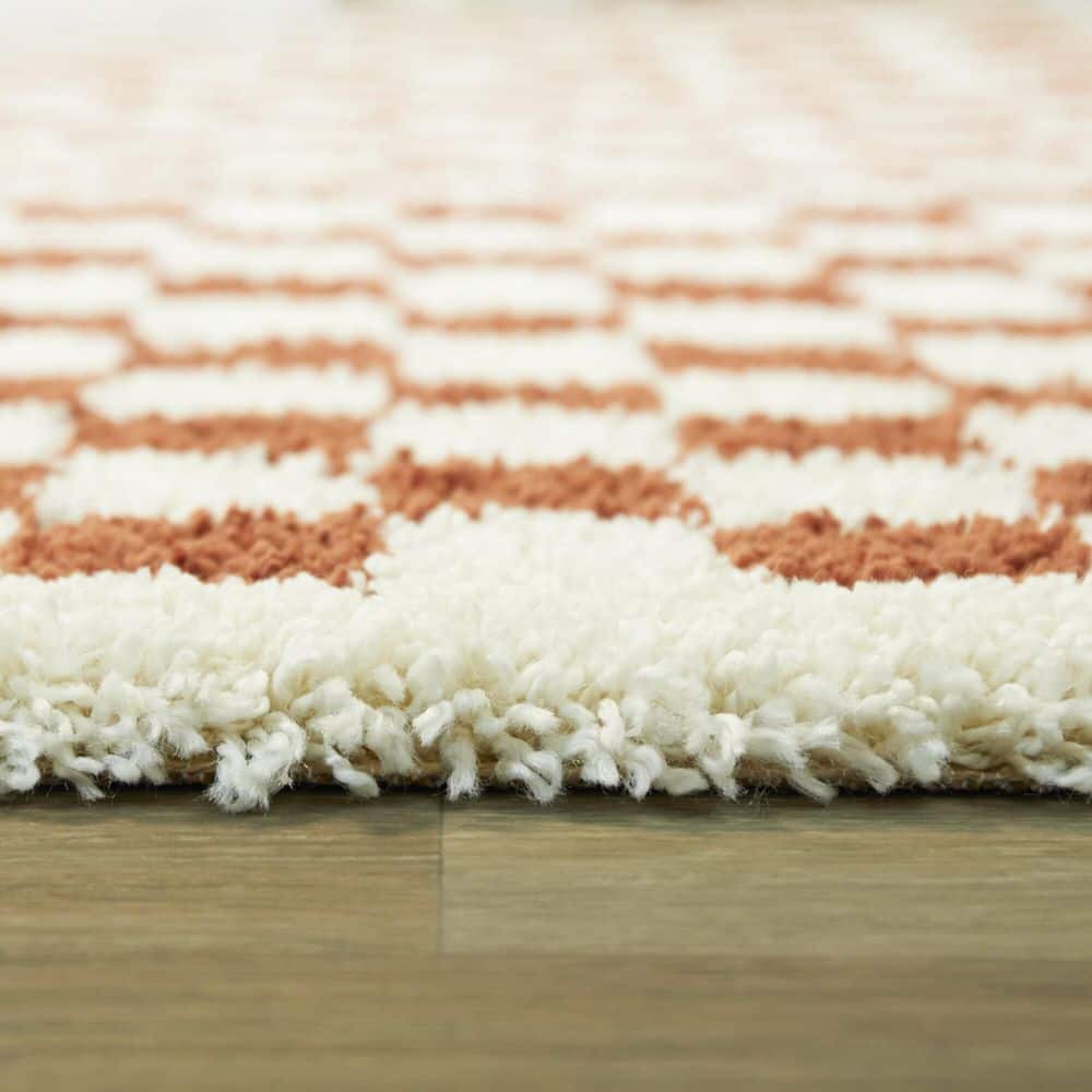 Himalaya Sherpa-Inspired Burnt Orange 8' x 10' Geometric Shag Rug